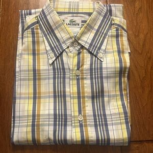 Lacost white yellow blue Plaid Long Sleeves Buttons down shirt